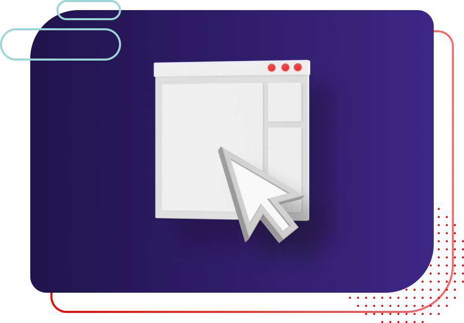 stylized schematic of a website with oversized cursor overlayed