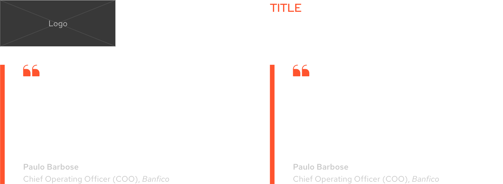 Two dark theme blockquotes, left example is default size with logo and right example is default size with title text and heading text