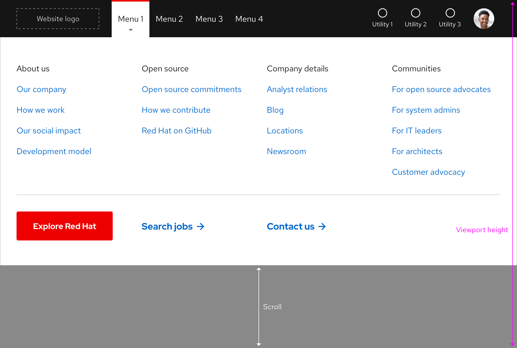 Primary navigation - scrolling with expandable tray