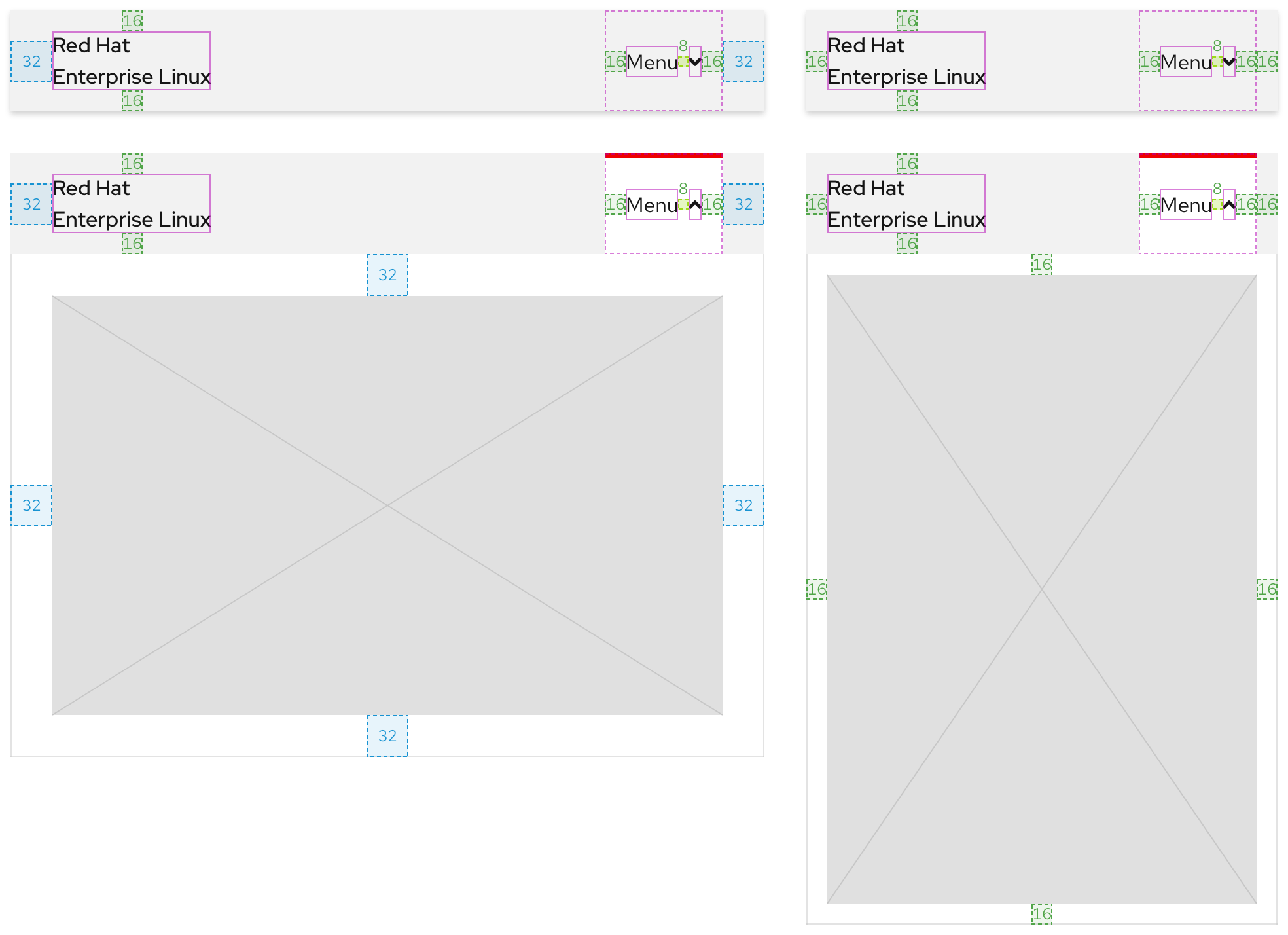 Image of secondary navigation spacing values on small breakpoints