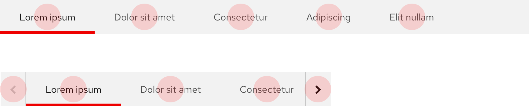 Image of desktop and mobile subnavigations showing adequate touch target spacing