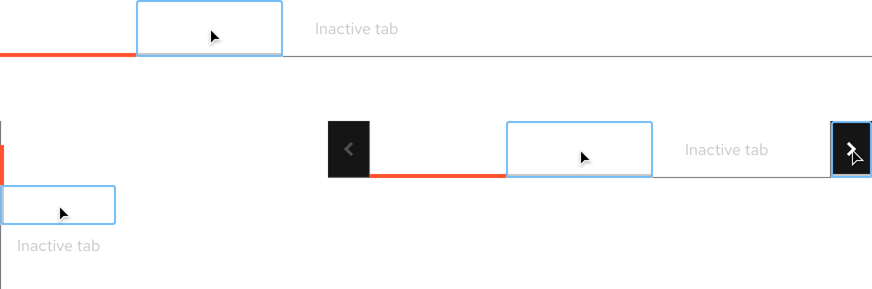 Image of dark theme open tabs active states