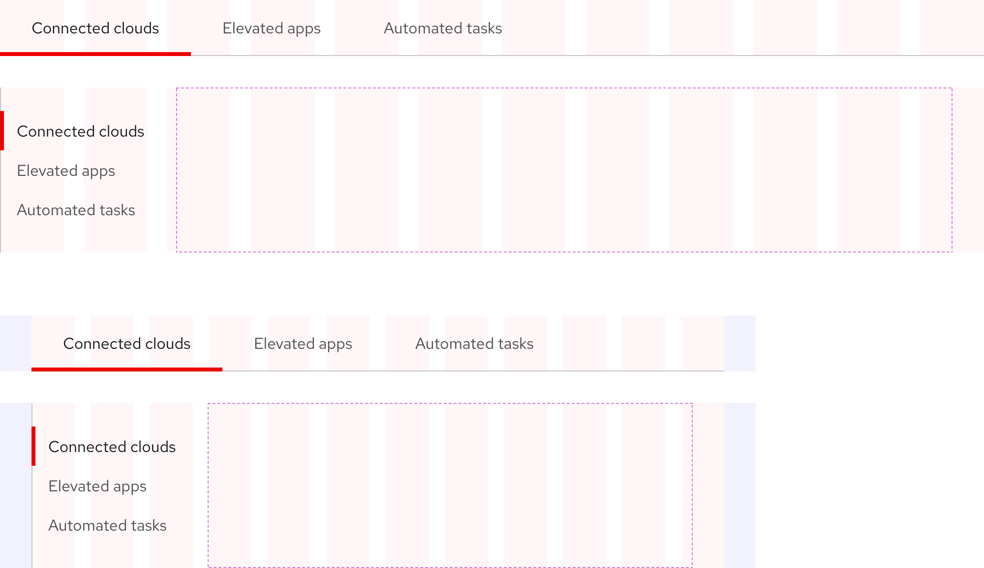 Image of horizontal and vertical tabs on desktop and tablet breakpoints